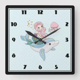 Schudzeemeermin die een dolfijn onder het Zee gooi Vierkante Klok