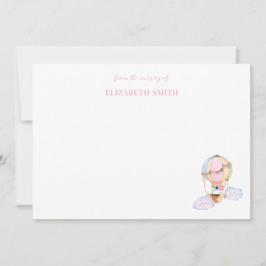 Schuffelmeisje doucht warme luchtballon roze notitiekaartje (Voorkant)