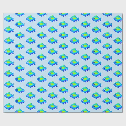 Schuif 8-bits pixelblauwe en groene vis cadeaupapier (Vlak)