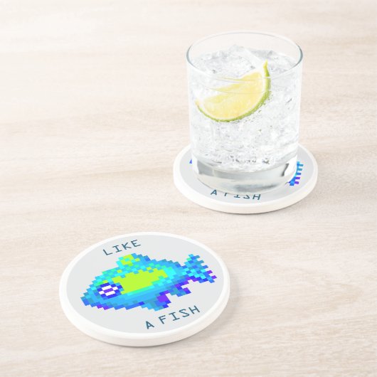 Schuif 8-bits pixelblauwe en groene vis zandsteen onderzetter (Zijkant)