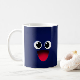Schuif blij donkerblauw emoji gezicht koffiemok