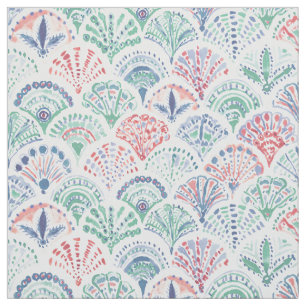Schuif Boho Mermaid Scales in Coral + Blue Stof