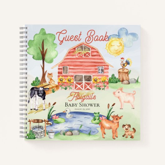 Schuif- en boerderijdieren Baby shower Guest Book Notitieboek (Voorkant)