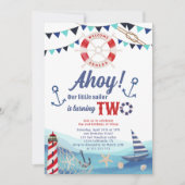 Schuif- en zeeschip blauw rood, tweede verjaardag kaart (Voorkant)