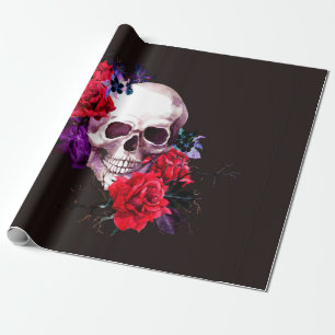Schuif met donkere bloemen en rode rozen zee cadeaupapier