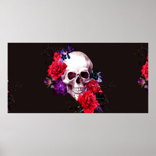 Schuif met donkere bloemen en rode rozen zee poster