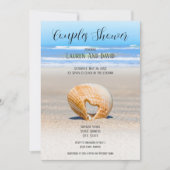 Schuif met hart en zand op strand, paardedouche kaart (Voorkant)