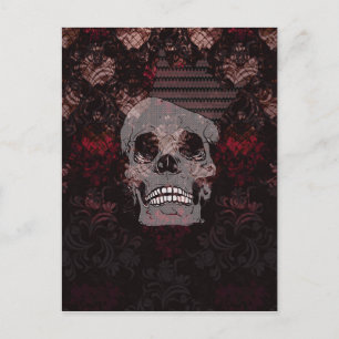 Schuif met Kroon op Grunge Black Lace Red Damask Briefkaart