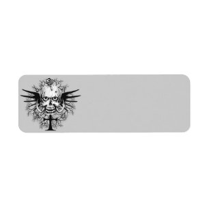 Schuif met Roos, hoorns, kruis, vleugelillustratie Etiket