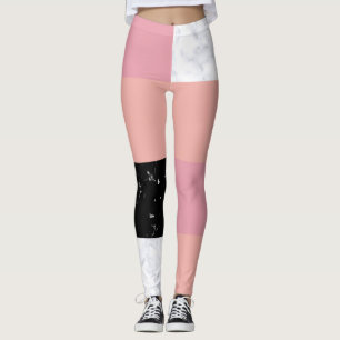 Schuif oranje roze witte zwarte kleurblok leggings
