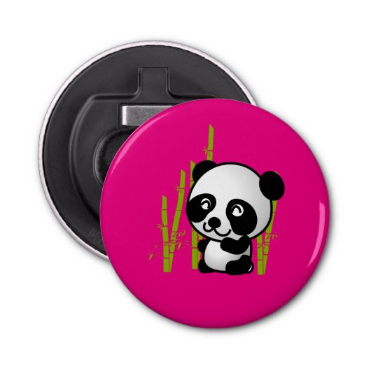 Schuif zwart-wit panda-beer in een bamboegroef. button flesopener (Voorkant)