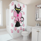 Schuifgordijn zwart, zwarte, roze verf afdrukken douchegordijn (In situ)