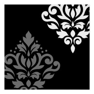 Schuifje Damask Art I Black Grey White Perfect Poster