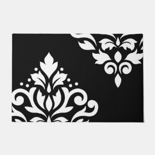 Schuifje Damask Art I White op Black Deurmat