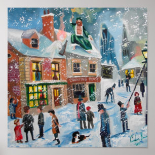 Schuifje met een kerst-carol wintersneeuwscans poster
