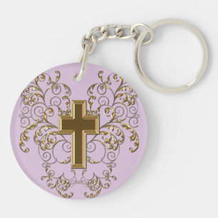 schuifwiel en kruisSleutelhanger, Paars en goud Sleutelhanger