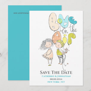 Schuilkoppige illustratie liefde in luchtwater ora save the date