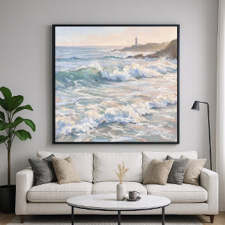 Schuimende Oceaankust - Pastel Schilderstijl Poster