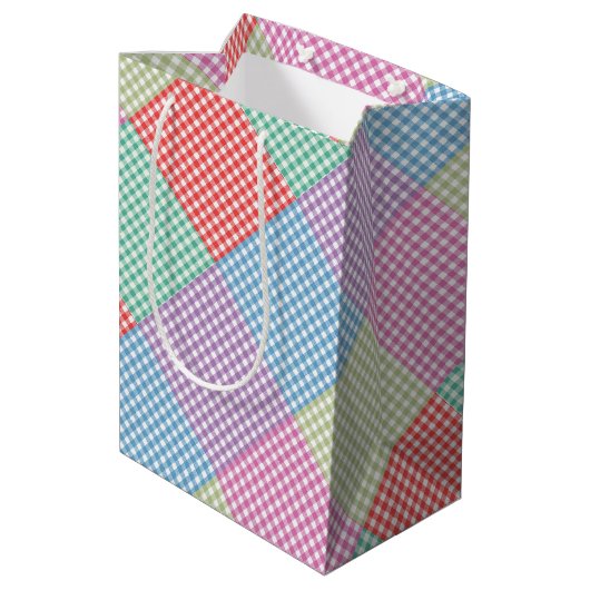 Schuin geruit patchwork medium cadeauzakje (Achterkant Gekanteld)
