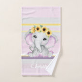 Schuine baby olifant meisje met zonnebloemen roze bad handdoek (Handdoek)