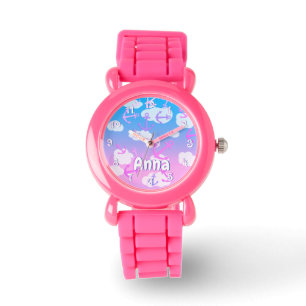 Schuine roze drijvende ankers, aangepaste naam voo horloge