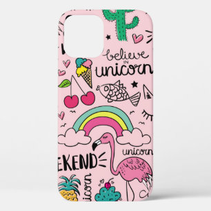Schuine tekeningen op roze naadloos herhalingspatr iPhone 12 hoesje