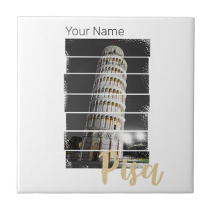 Schuivende toren van Pisa Italië  retro souvenir Tegeltje