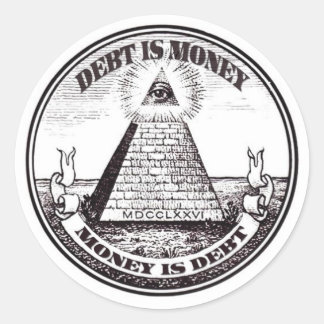 schuld is geld ronde sticker