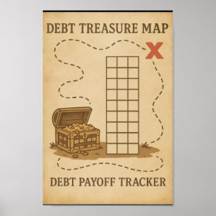 Schulden Schatkaart Afbetaling Tracker Spel Vintag Poster