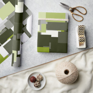 Schutkleur grijs groene stedelijke rechthoeken cadeaupapier