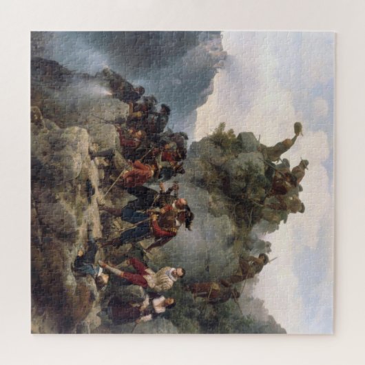 Schutters verdedigen een bergpas (Karl Lessing) Legpuzzel (Horizontaal)