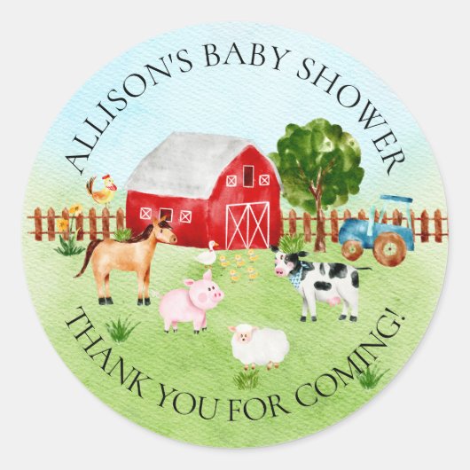 Schuur Dieren Baby shower Dank u Sticker (Voorkant)