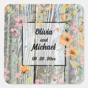 Schuur-hout botanische wilde bloemen vierkante sticker
