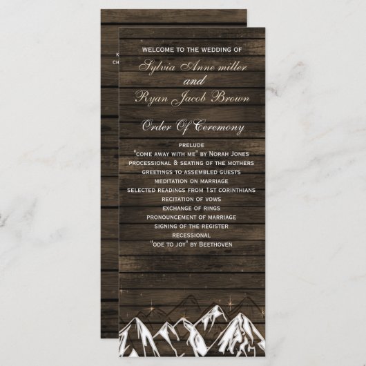 Schuur hout Camping Rustieke Bergen bruiloft progr Programma (Voorkant / Achterkant)