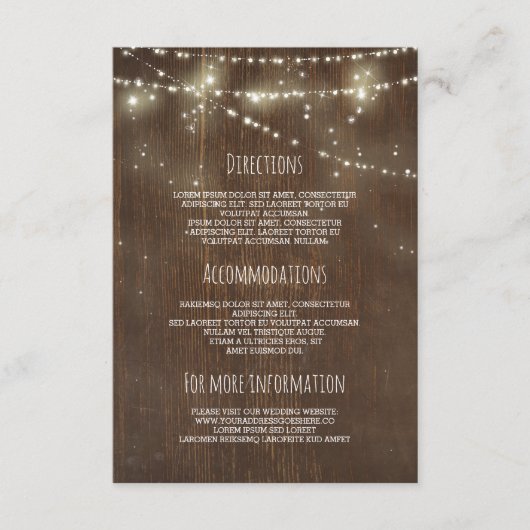 Schuur Hout En String Lights Bruiloft Informatie Informatiekaartje (Voorkant)