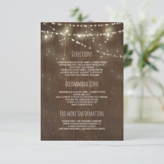 Schuur Hout En String Lights Bruiloft Informatie Informatiekaartje (Staand voorkant)