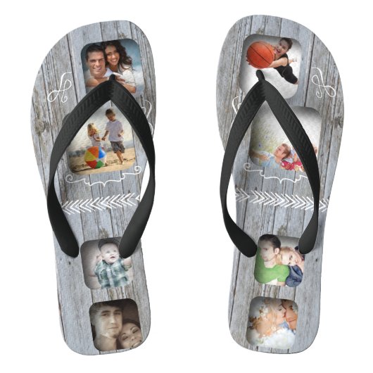 Schuur hout uw gepersonaliseerde fotocollage teenslippers (Voetbed)
