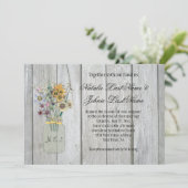 Schuur Hout Wildbloemen Mason Jar Ribbon Bruiloft Kaart (Staand voorkant)