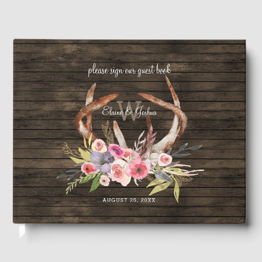 Schuur houten bloemengewei rustieke bruiloft Guest Gastenboek (Voorkant)