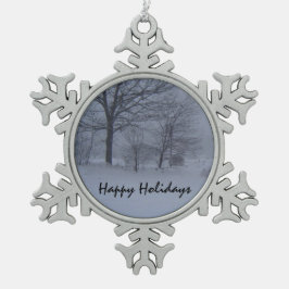 Schuur in een Maine Snow Storm Tin Sneeuwvlok Ornament