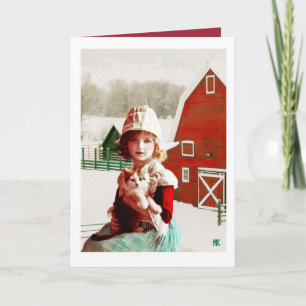  Schuur Kat Kerst Kaart witte rand