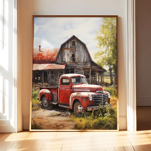 Schuur met oude vrachtwagen poster kunstprint, vin