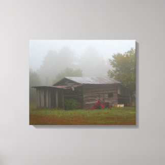 Schuur met rode tractor canvas afdruk