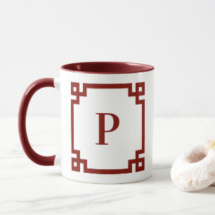 Schuur Rood Griekse Sleutelrand Monogram Mok