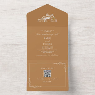 Schuur Rustiek Boerderij Bruiloft Goldenrod QR All In One Uitnodiging