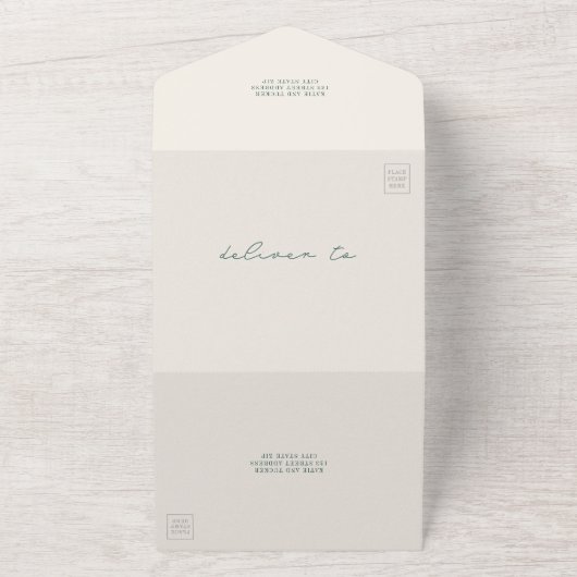 Schuur Rustiek Emerald Boerderij Bruiloft RSVP All In One Uitnodiging (Buitenkant)