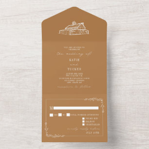 Schuur Rustiek Goldenrod Bruiloft RSVP All In One Uitnodiging