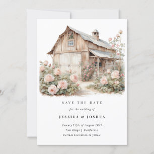 Schuur Save the Date, Rustieke boerderij Floral Kaart