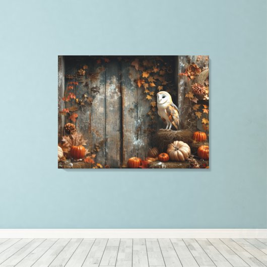  Schuur Uil en Schuur Hout Herfst 32x24 Canvas Afdruk (Insitu (Houten vloer))
