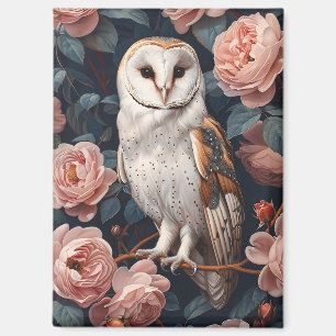 Schuur uil gelegen tussen roze rozen magneet